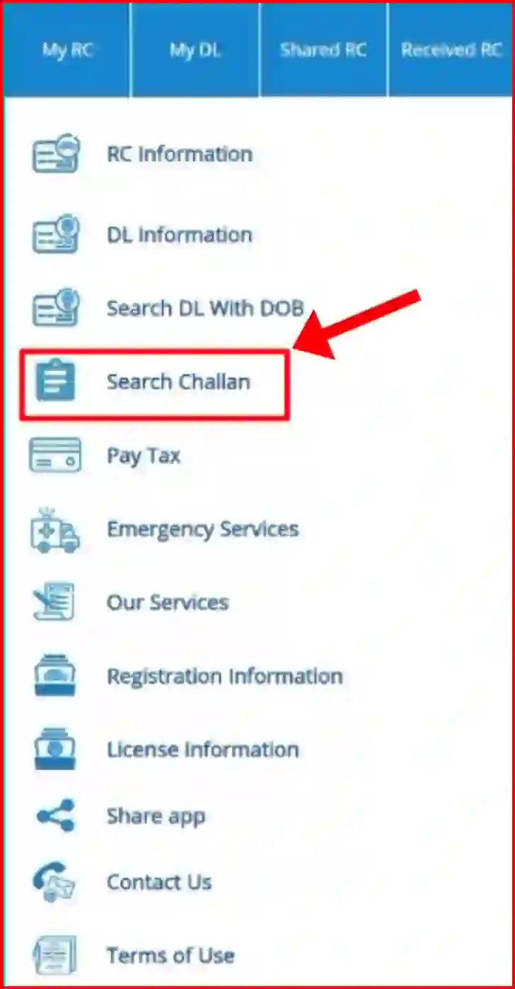 search-challan-option-par-click-kare